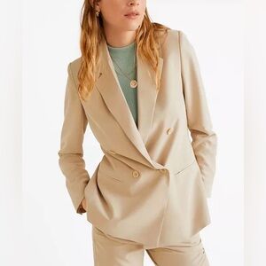 Mango Beige Double-Breasted Blazer